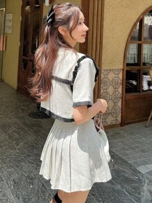 DAZY 拼接邊前紐扣短夾克和百褶半身裙 - 彩色 - 查看 2