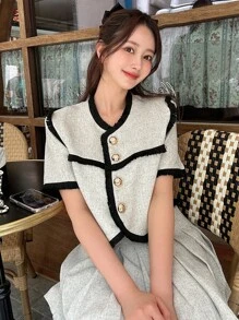 DAZY 拼接邊前紐扣短夾克和百褶半身裙 - 彩色 - 查看 4