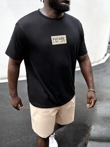 EASEVO 男士大码棉字母圖案T恤和短褲 - 彩色 - 查看 4