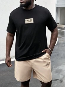 EASEVO 男士大码棉字母圖案T恤和短褲 - 彩色 - 查看 7