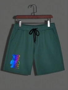 Manfinity RebelGame Men Reflective Bear Print Tee & Drawstring Waist Shorts - Mint Green - View 9