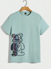 Manfinity RebelGame Men Reflective Bear Print Tee & Drawstring Waist Shorts - Mint Green - View 13
