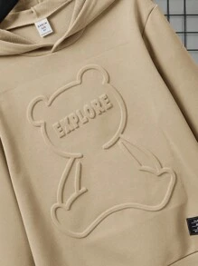 SHEIN Áo nỉ cho bé trai tuổi teen, có họa tiết hình gấu và chữ cái. - Màu Khaki - Xem 3