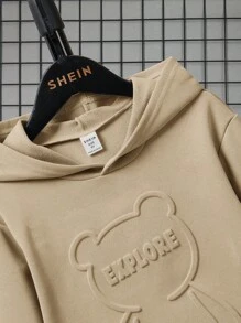 SHEIN Áo nỉ cho bé trai tuổi teen, có họa tiết hình gấu và chữ cái. - Màu Khaki - Xem 4