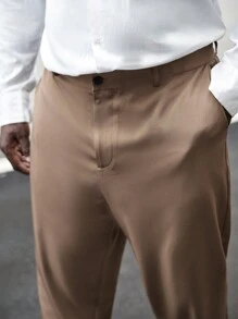 EASEVO 男士素色斜口袋西裝褲 - 摩卡棕 - 查看 3