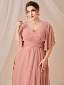 SHEIN Belle Trang phục phù dâu cho phụ nữ Plus Xù Trọn gói Dây kéo Nơ sau màu trơn - Bụi hồng - Xem 5