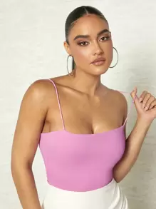 Silquee Solid Backless Cami Bodysuit - Baby Pink - View 5