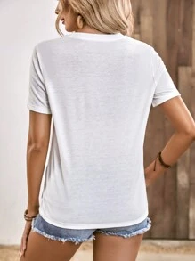 SHEIN LUNE 旗和奶牛圖案T恤 - 白色 - 查看 2