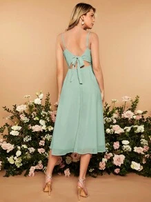 SHEIN Belle Solid Cami Bridesmaid Dress Elegant Dress - Mint Green - View 3