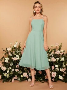 SHEIN Belle Solid Cami Bridesmaid Dress Elegant Dress - Mint Green - View 4