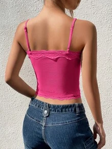 SHEIN MOD Lace Trim Cami Top - Hot Pink - View 2