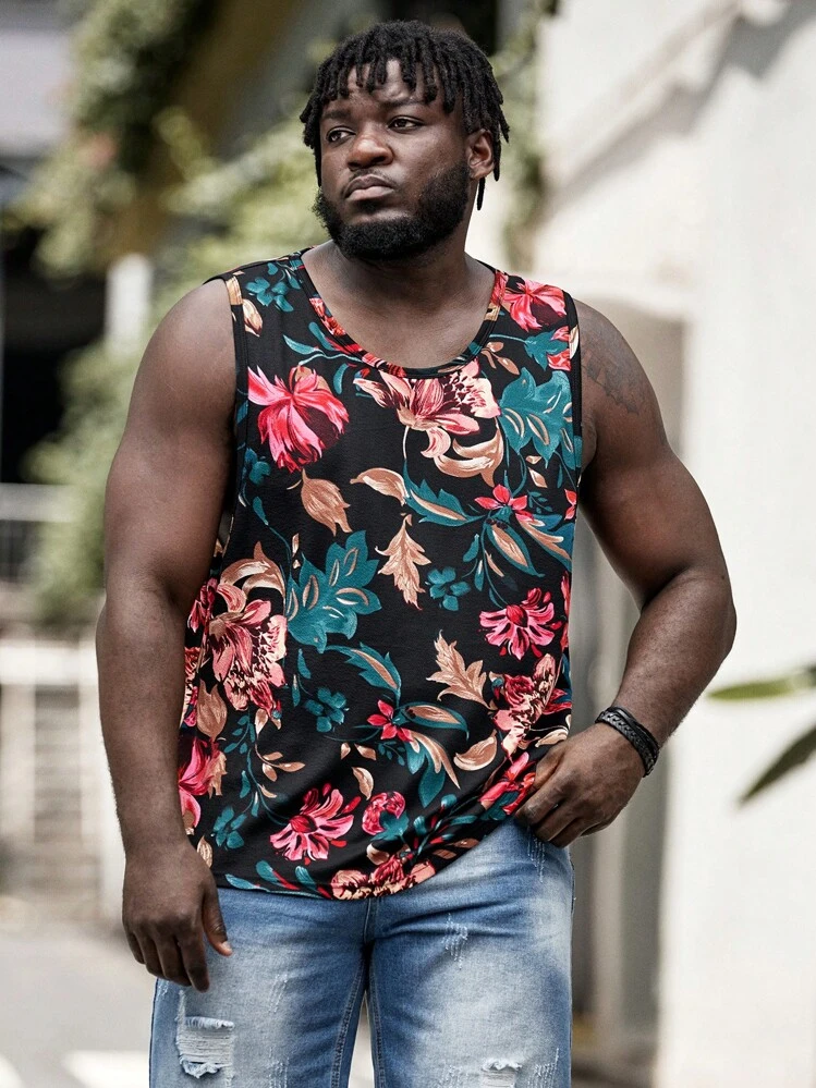 EASEVO Men Plus Floral Print Tank Top - Multicolor - View 1