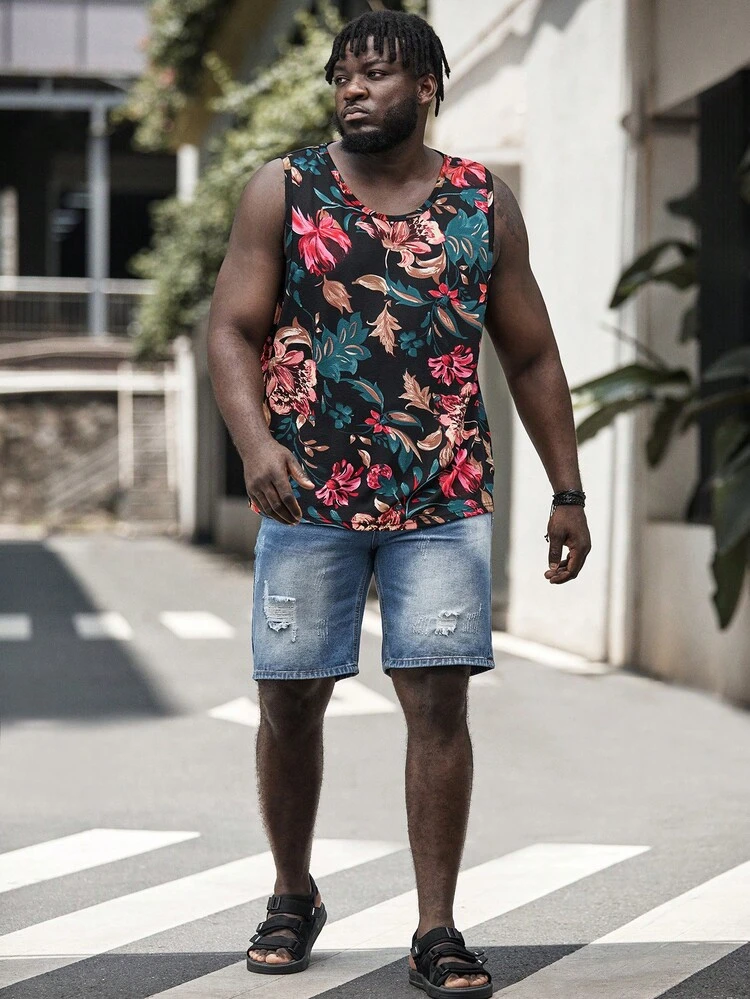 EASEVO Men Plus Floral Print Tank Top - Multicolor - View 3