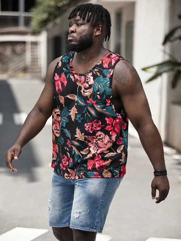 EASEVO Men Plus Floral Print Tank Top - Multicolor - View 4