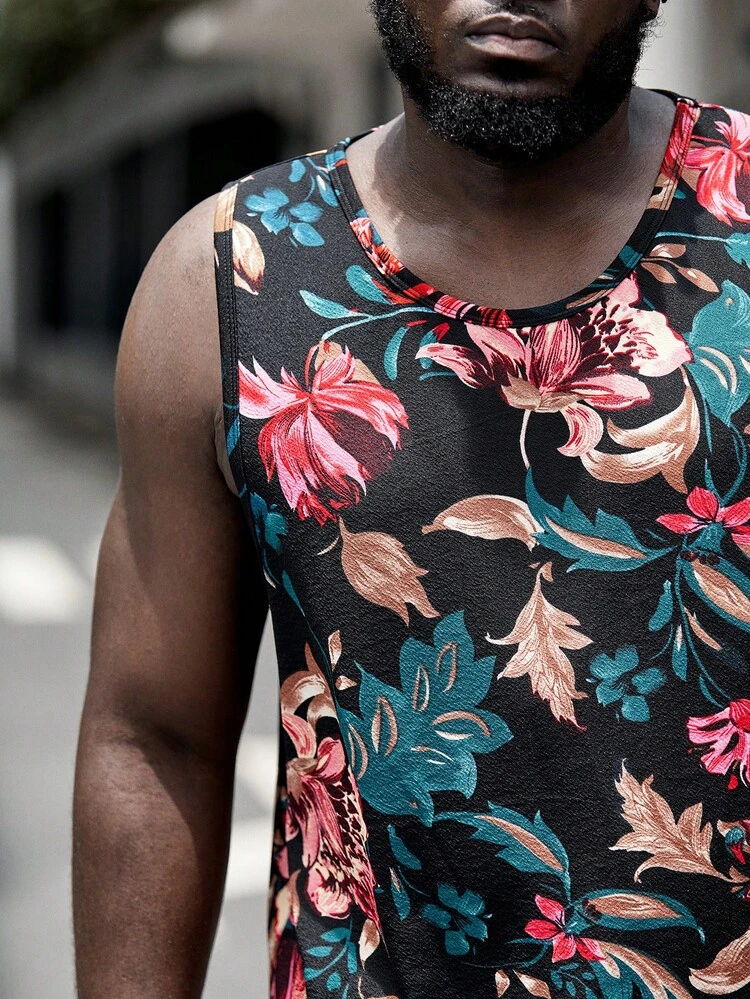 EASEVO Men Plus Floral Print Tank Top - Multicolor - View 5