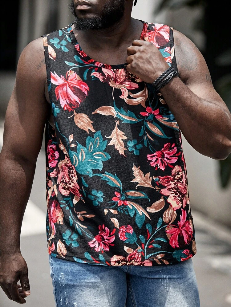 EASEVO Men Plus Floral Print Tank Top - Multicolor - View 6
