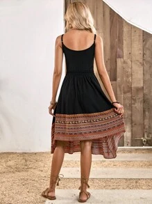 SHEIN LUNE Geo Print Cami Dress - Black - View 2