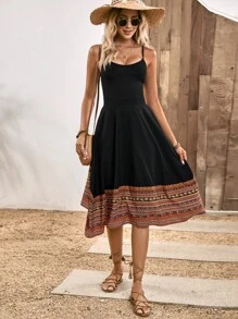 SHEIN LUNE Geo Print Cami Dress - Black - View 3