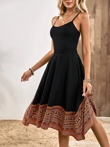 SHEIN LUNE Geo Print Cami Dress - Black - View 4