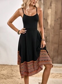 SHEIN LUNE Geo Print Cami Dress - Black - View 5