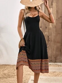 SHEIN LUNE Geo Print Cami Dress - Black - View 7