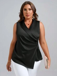SHEIN Clasi Áo sơ mi Plus Size Xù Trọn gói màu trơn Thanh lịch - màu đen - Xem 1