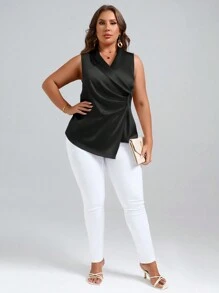 SHEIN Clasi Áo sơ mi Plus Size Xù Trọn gói màu trơn Thanh lịch - màu đen - Xem 5