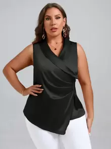 SHEIN Clasi Áo sơ mi Plus Size Xù Trọn gói màu trơn Thanh lịch - màu đen - Xem 6