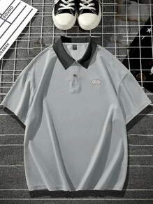 Manfinity Hypemode Lỏng lẻo phù hợp Nam Áo polo Với Lá thư Vá lại , Cổ áo tương phản Và Thả vai Thiết kế - Xám - Xem 4