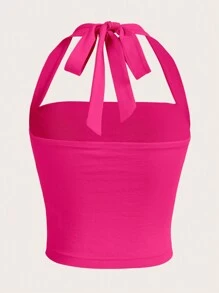 SHEIN EZwear Summer Outfits Solid Ruched Halter Top