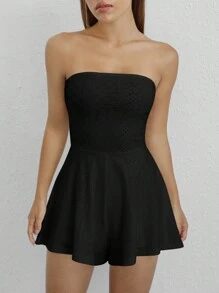 SHEIN EZwear Combishort Bustier Unicolore À Détails Ajourés
