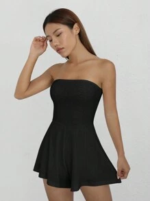 SHEIN EZwear Combishort Bustier Unicolore À Détails Ajourés