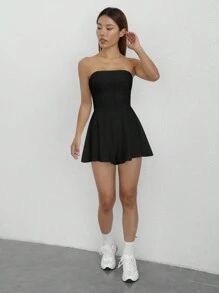 SHEIN EZwear Combishort Bustier Unicolore À Détails Ajourés