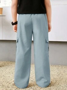 SHEIN Boys Flap Pocket Side Cargo Pants - Dusty Blue - View 2