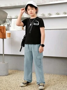 SHEIN Boys Flap Pocket Side Cargo Pants - Dusty Blue - View 4