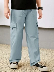 SHEIN Boys Flap Pocket Side Cargo Pants - Dusty Blue - View 5