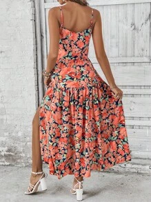 SHEIN LUNE 滿版印花吊帶上衣和荷葉邊半身裙 - 西瓜粉 - 查看 2