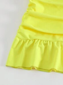 Ruffle Hem Ruched Cover Up Skirt, For Summer Beach Vacation - Yellow - View 3
