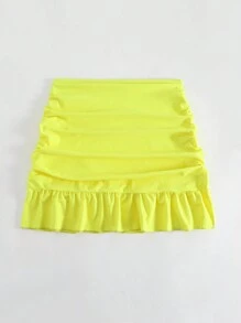 Ruffle Hem Ruched Cover Up Skirt, For Summer Beach Vacation - Yellow - View 6