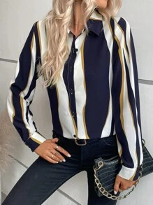 SHEIN LUNE 撞色前紐扣襯衫 - 彩色 - 查看 3