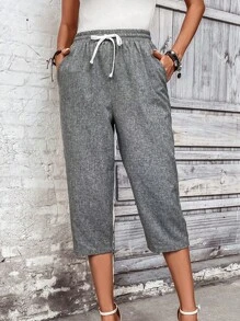 SHEIN LUNE Quần nữ Dây kéo Túi màu trơn Giải trí - Xám - Xem 1