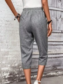 SHEIN LUNE Quần nữ Dây kéo Túi màu trơn Giải trí - Xám - Xem 2