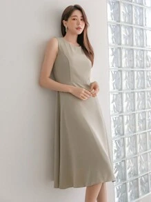 DAZY 素色無袖A字連衣裙 - 薄荷綠 - 查看 3