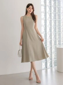 DAZY 素色無袖A字連衣裙 - 薄荷綠 - 查看 5