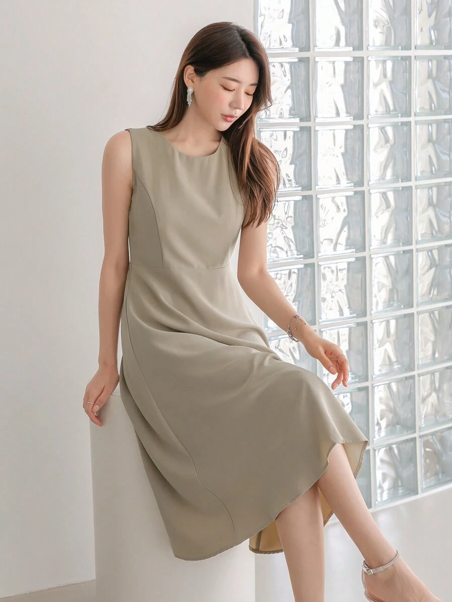 DAZY 素色無袖A字連衣裙 - 薄荷綠 - 查看 1