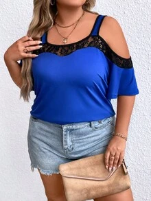 SHEIN LUNE Áo thun Plus size - Xanh đậm - Xem 5