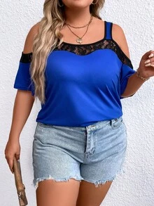 SHEIN LUNE Áo thun Plus size - Xanh đậm - Xem 6