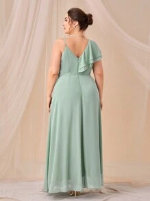SHEIN Belle Plus Asymmetrical Neck Ruffle Trim Split Thigh Chiffon Bridesmaid Dress
