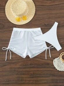 側抽繩泳衣下裝帶沙灘短褲 - 白色 - 查看 1