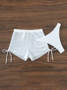 側抽繩泳衣下裝帶沙灘短褲 - 白色 - 查看 5